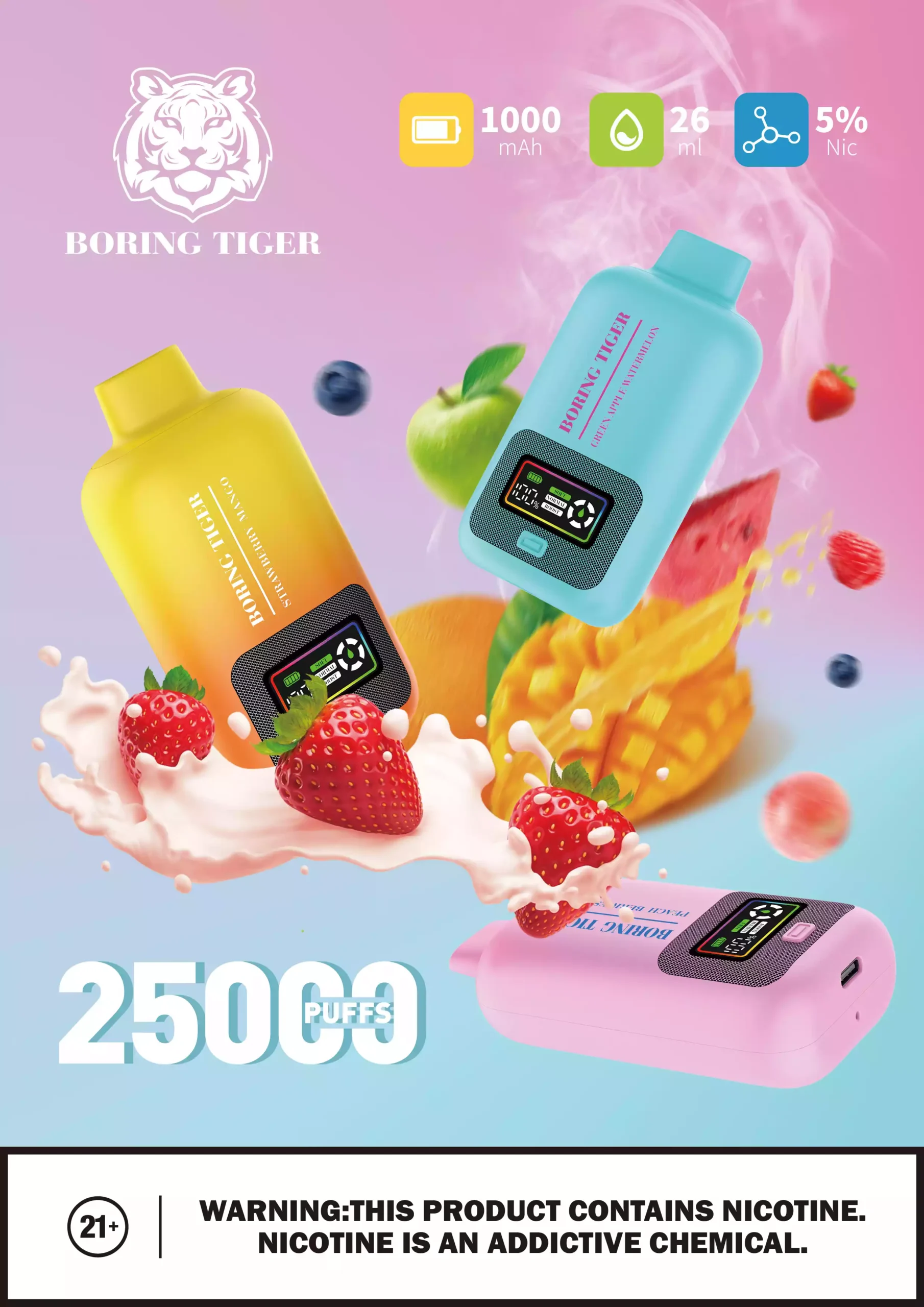 VASY Boring Tiger 25000 Puffs Idealny wybór dla hurtowych jednorazowych długopisów Vape
