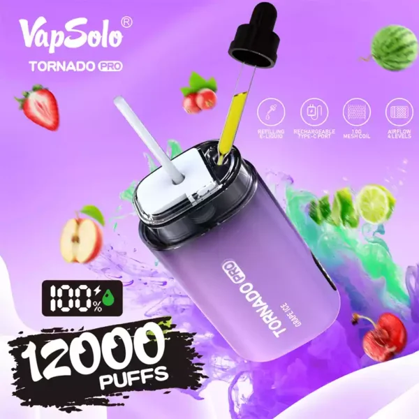 Vapsolo Tornado Pro 12K Puffs Високоякісні оптові одноразові ручки для роздрібної торгівлі