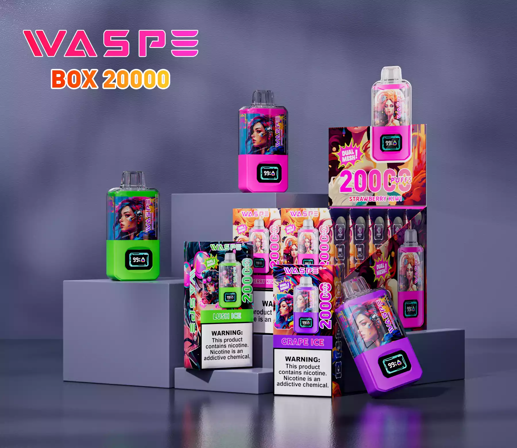 WASPE 20000 PUFFS Cutie cu plasă dublă, pix de unică folosință, cu ridicata, pentru lovituri consistente și satisfăcătoare