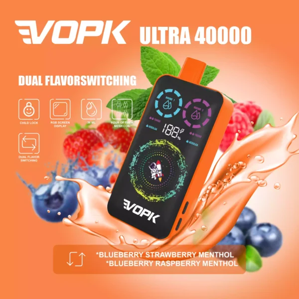 VOPK ULTRA 40000 Puffs Disposable Vape 36ml E-Liquid 650mAh Battery Mesh Coil Nicotine 0% 2% 3% 5%